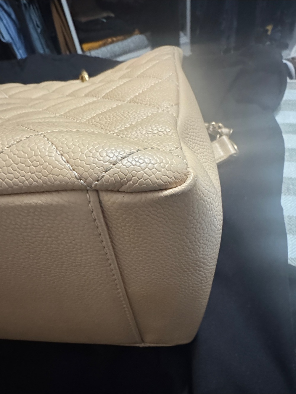 CHANEL Beige Quilted Leather Tote with Gold Chain-Strap - Picture 10 of 12